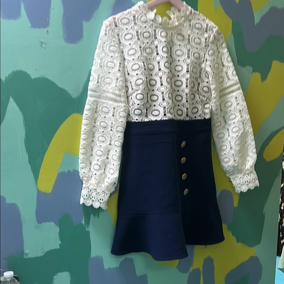 Self-Portrait White and Navy Mini Dress - Picture 7 of 7